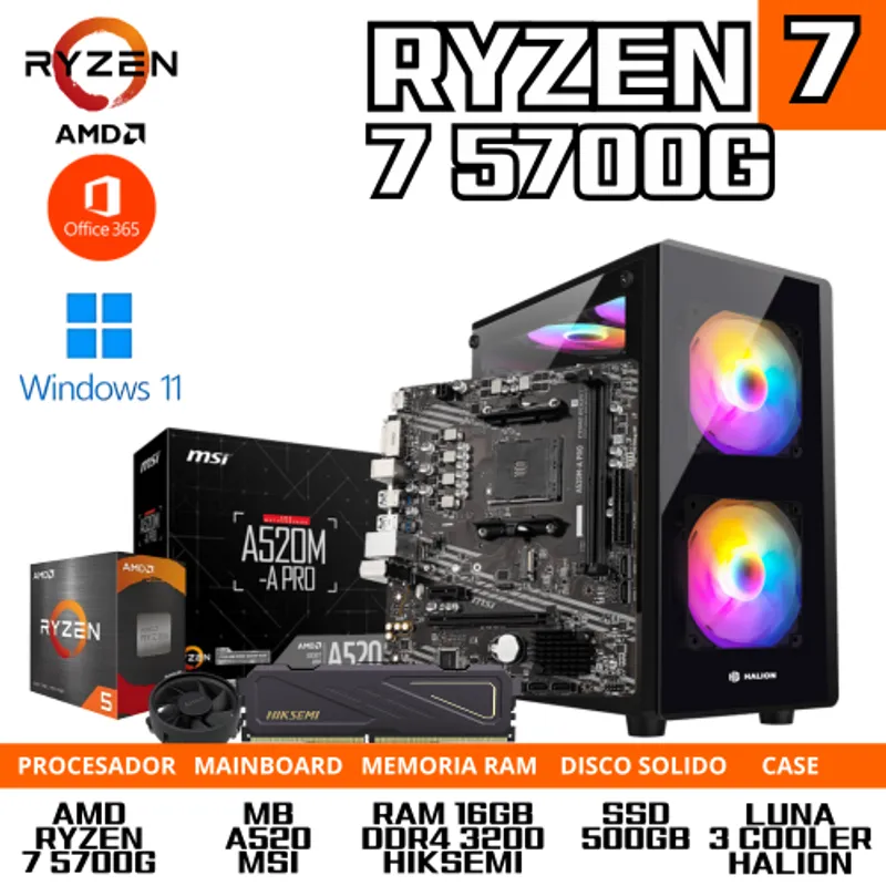 AMD - PC GAMER AMD RYZEN 7 5700G 16GB RAM SSD M.2 500GB