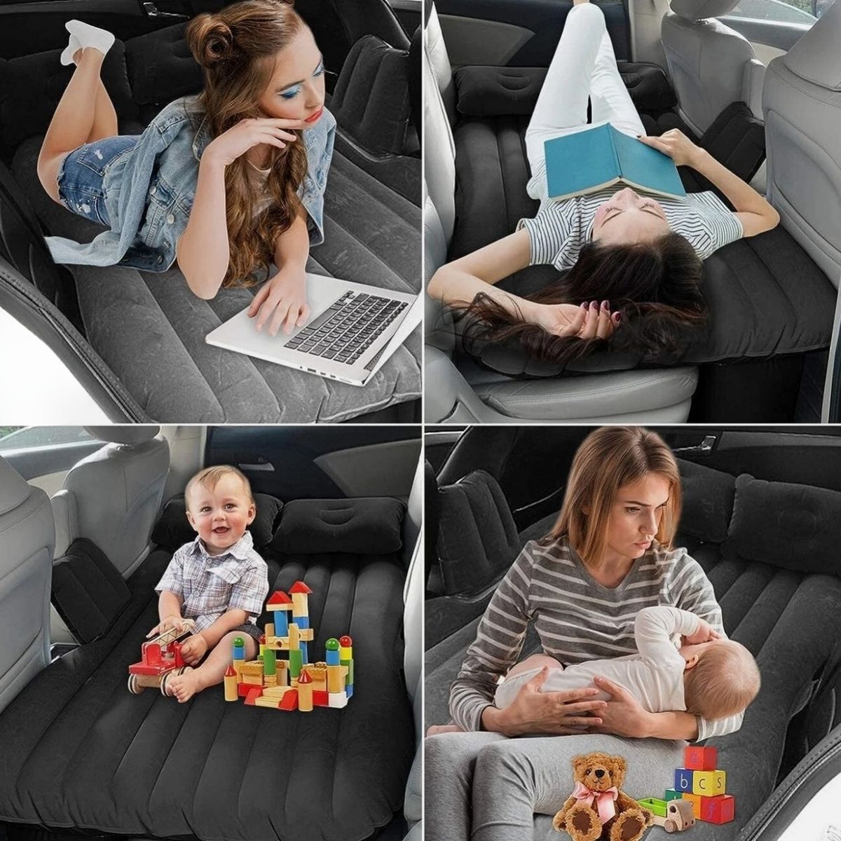 GENERICO - COLCHÓN CAMA INFLABLE ALMOHADAS INFLADOR VIAJES CAMPING PORTÁTIL NEGRO