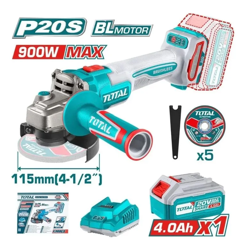TOTAL TOOLS - Amoladora inalámbrica TOTAL 4 1/2X 900W