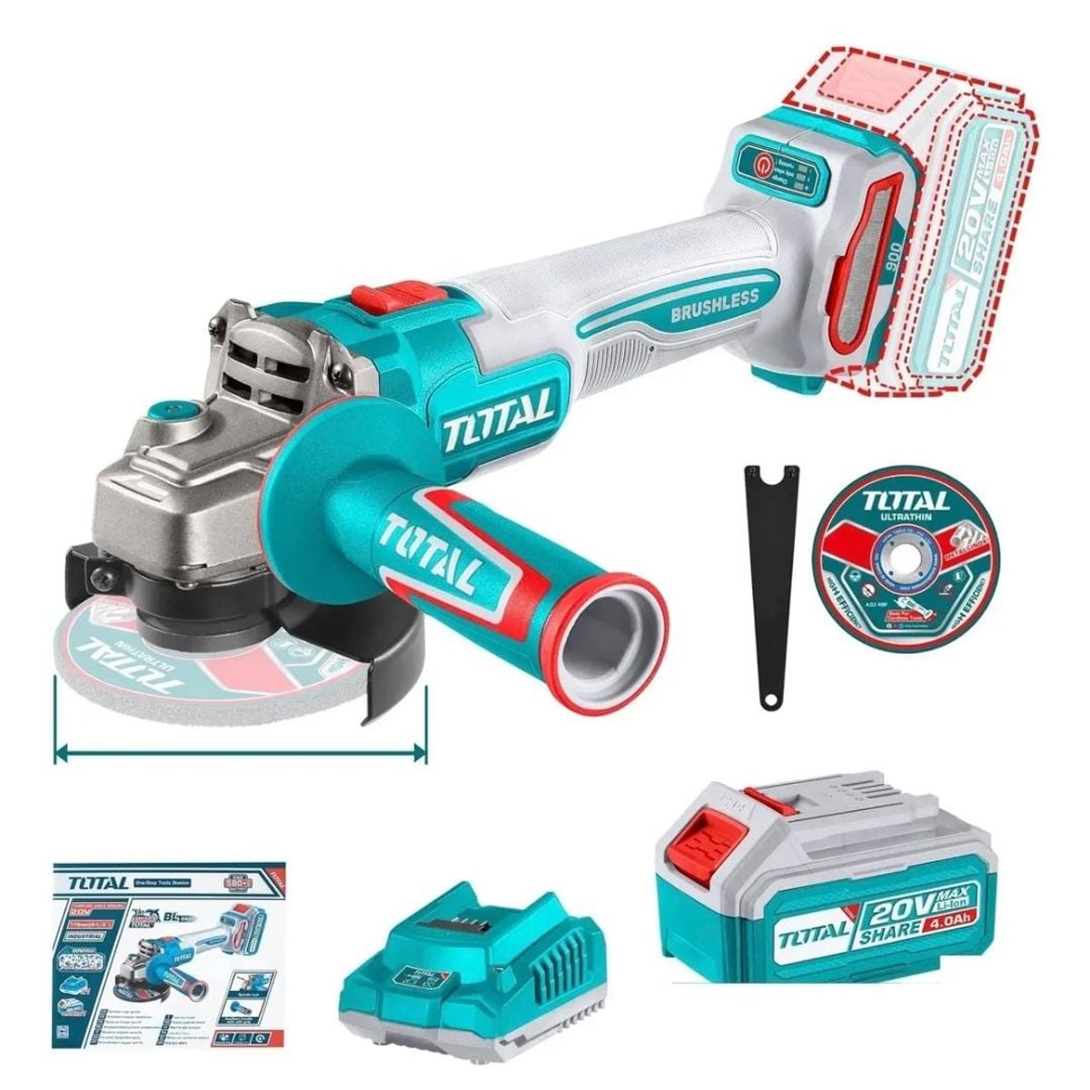 TOTAL TOOLS - Amoladora inalámbrica TOTAL 4 1/2X 900W