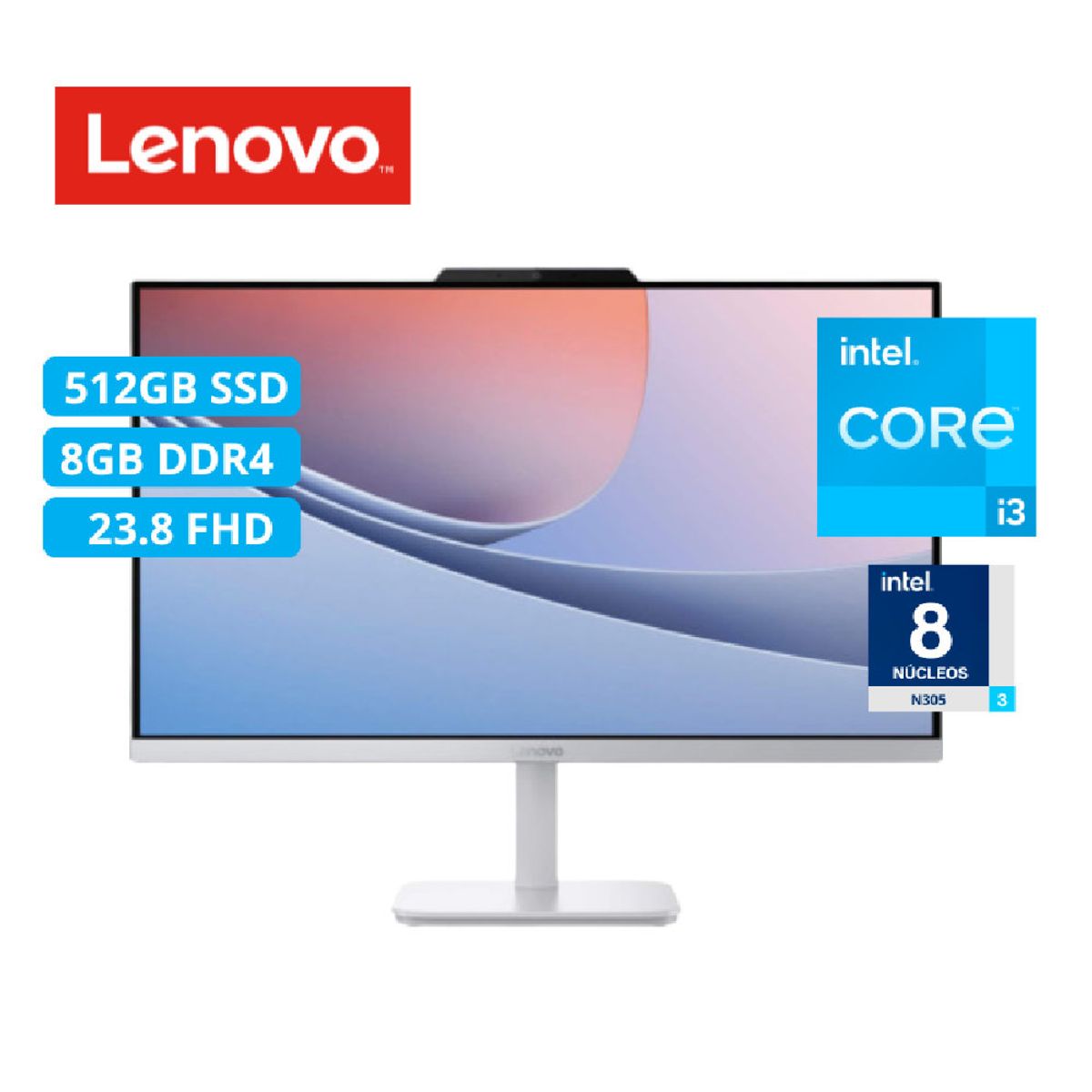 LENOVO - All in One Lenovo A100 238 FHD Core i3-N305 38GHz 8GB DDR4 512GB SSD UHD Graphics