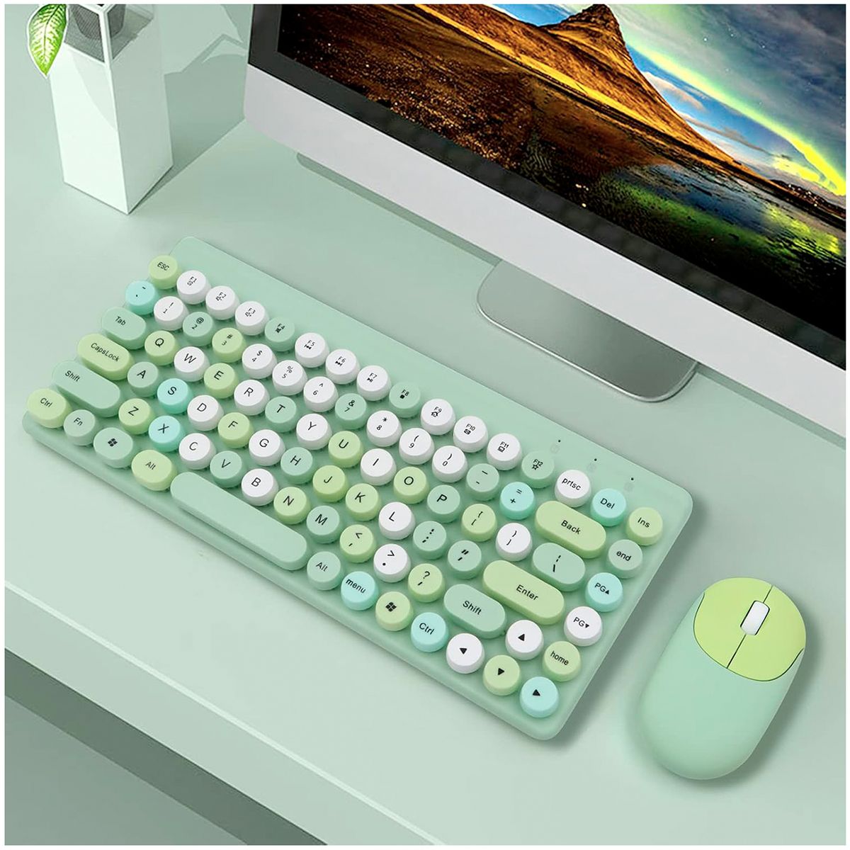 GENERICO - Kit Teclado y Mouse inalámbrico en Español-Computadora Laptop - Verde