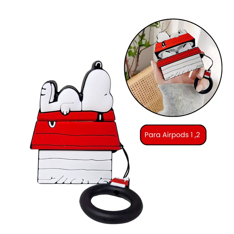 SNOOPY - FUNDA PARA  AIRPODS 1, 2 - ROJO CON BLANCO