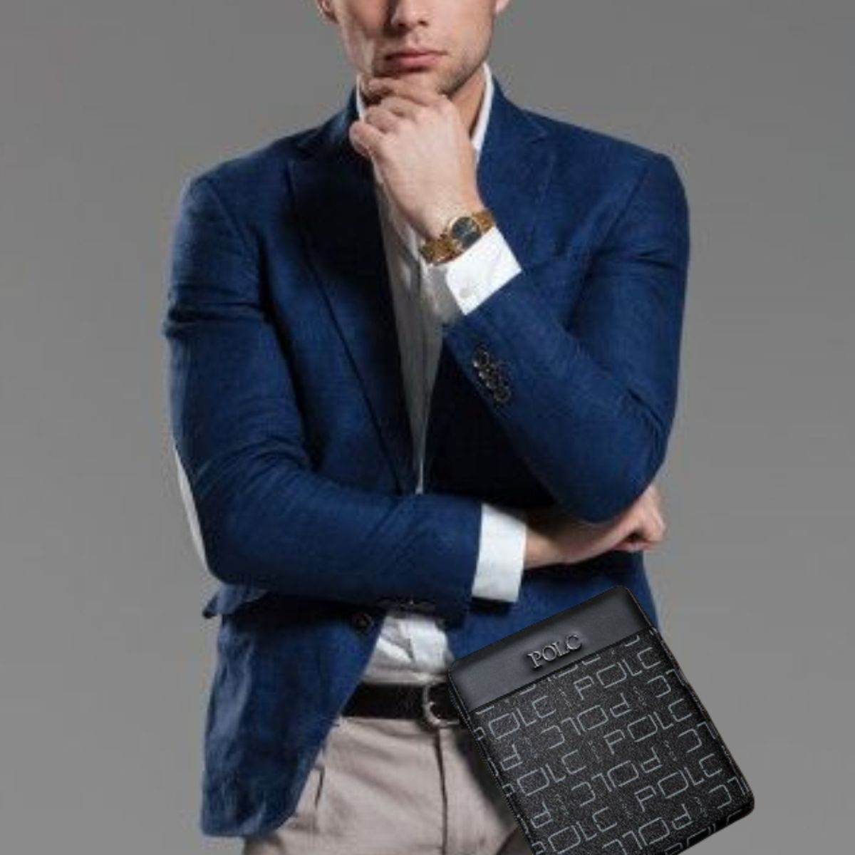 GENERICO - BOLSO MORRAL PORTA DOCUMENTOS DE HOMBRE CUERO PU NEGRO