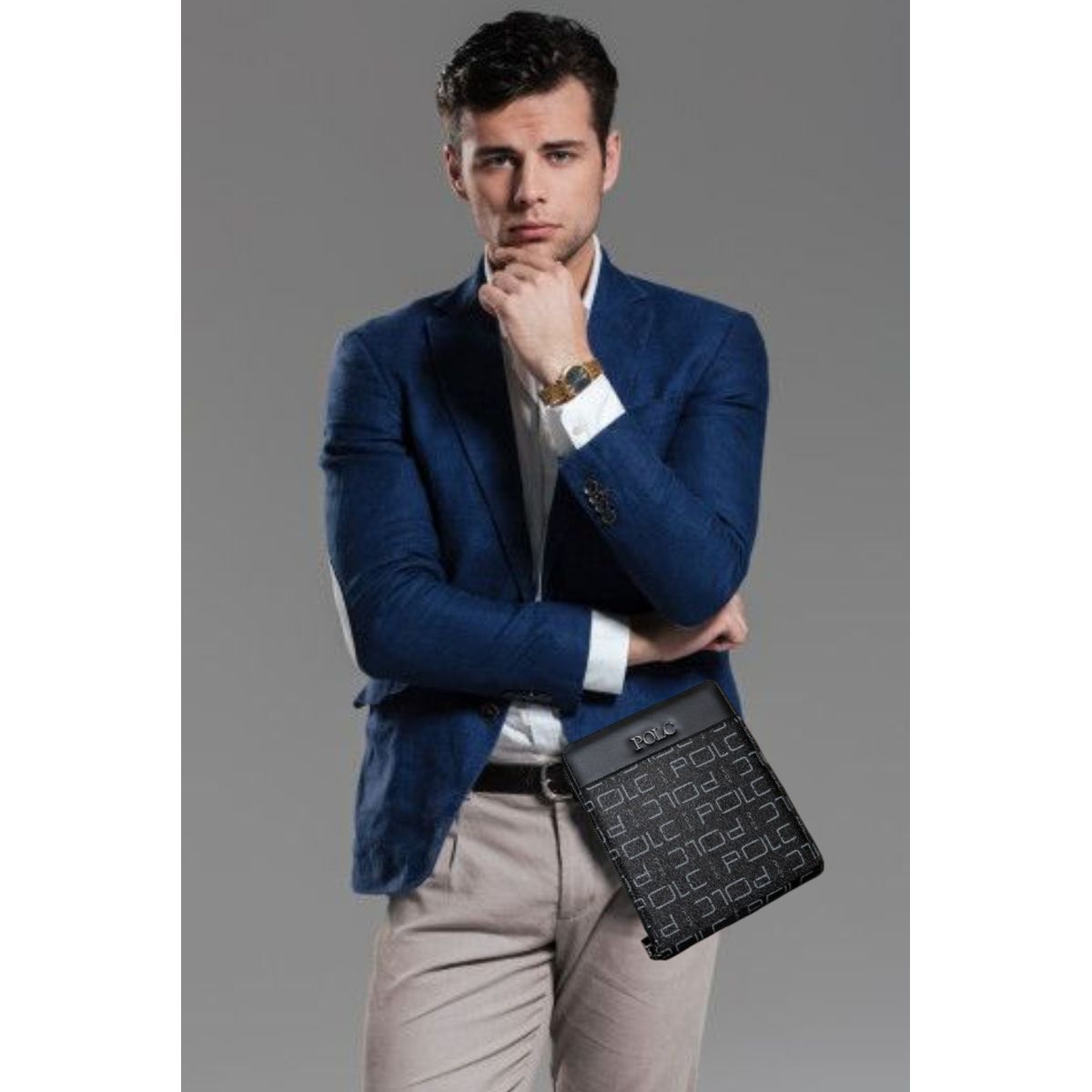 GENERICO - BOLSO MORRAL PORTA DOCUMENTOS DE HOMBRE CUERO PU NEGRO