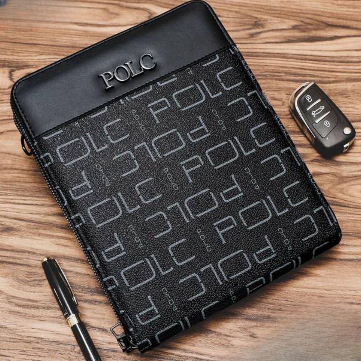 GENERICO - BOLSO MORRAL PORTA DOCUMENTOS DE HOMBRE CUERO PU NEGRO