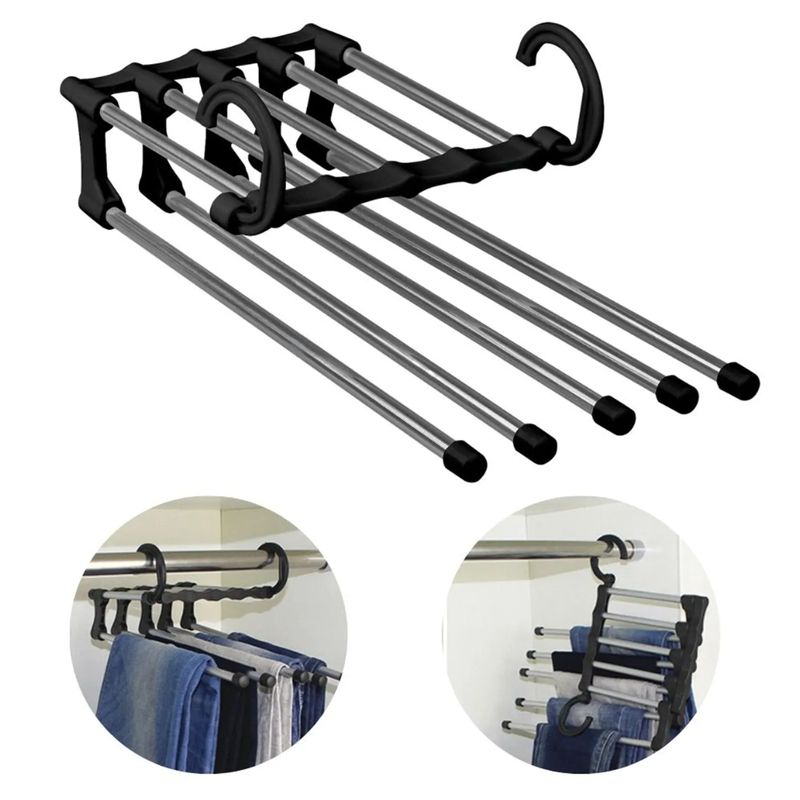 GENERICO - Perchero Colgador Organizador de Pantalón Negro 5 en 1