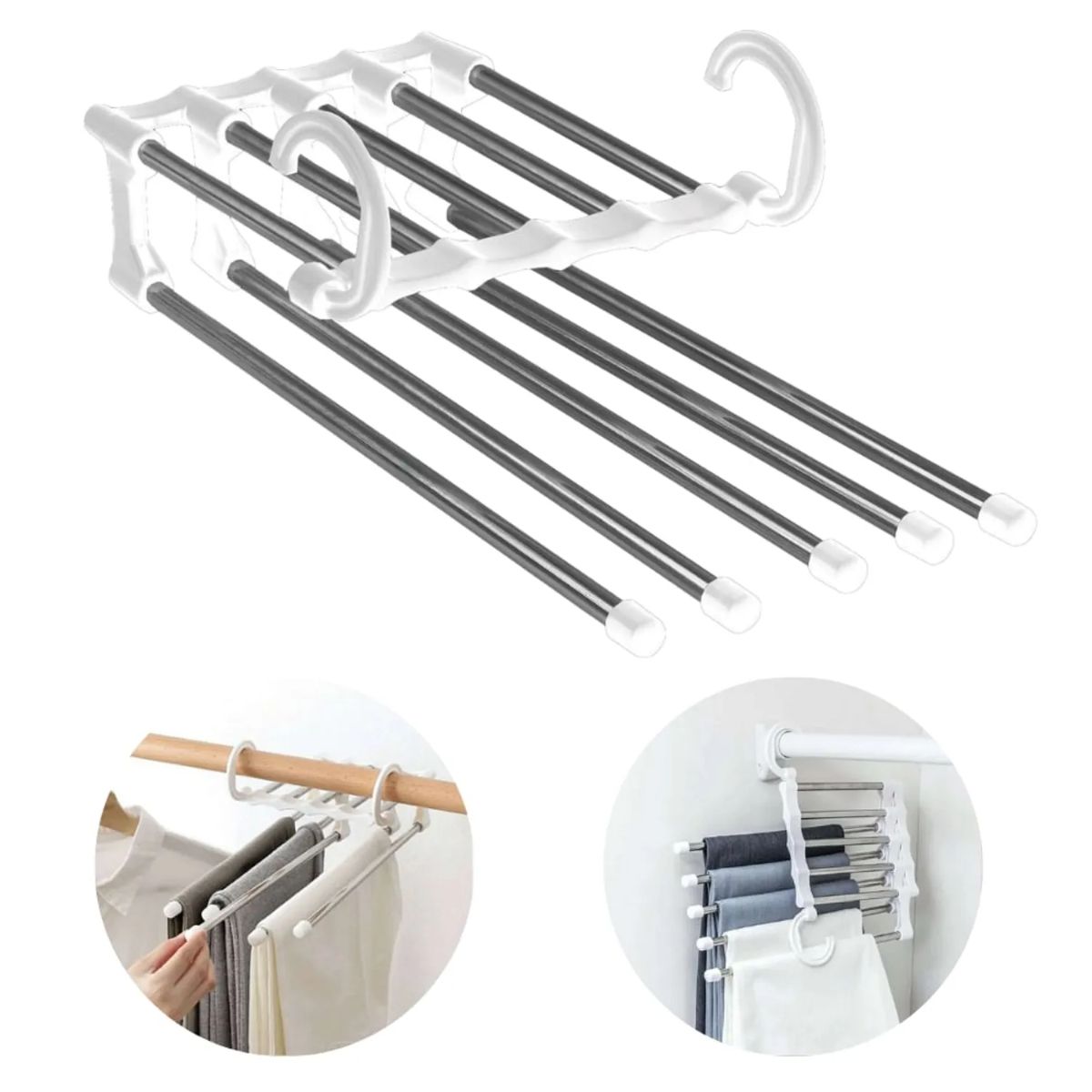 GENERICO - Perchero Colgador Organizador de Pantalón Blanco 5 en 1