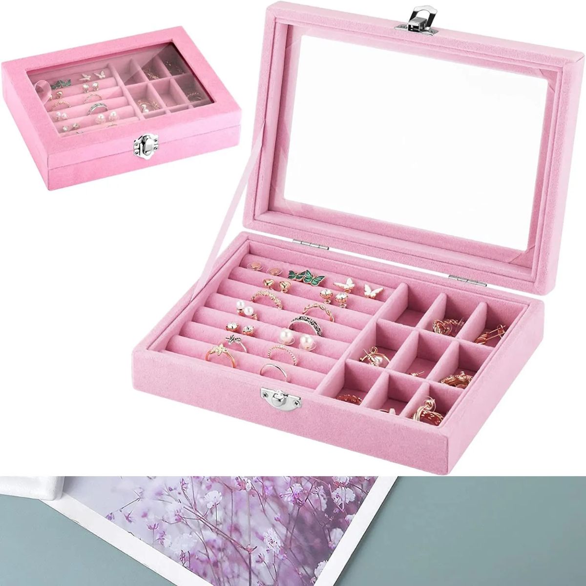 GENERICO - Joyero Caja Organizadora Portátil Aretes Joyas de Terciopelo