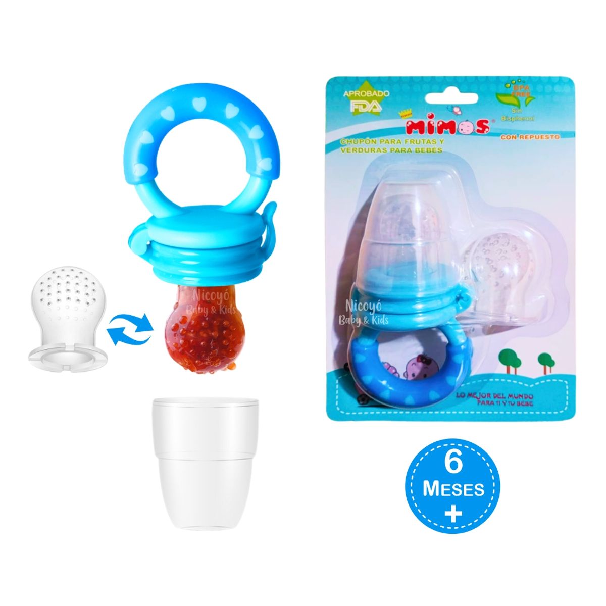 MIMOS - Chupón Alimentador de Bebé con Tetina de Repuesto AZUL