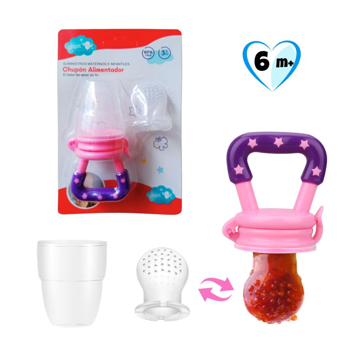 BABY - Chupón de Frutas para Bebé con Tetina de Repuesto ROSADO