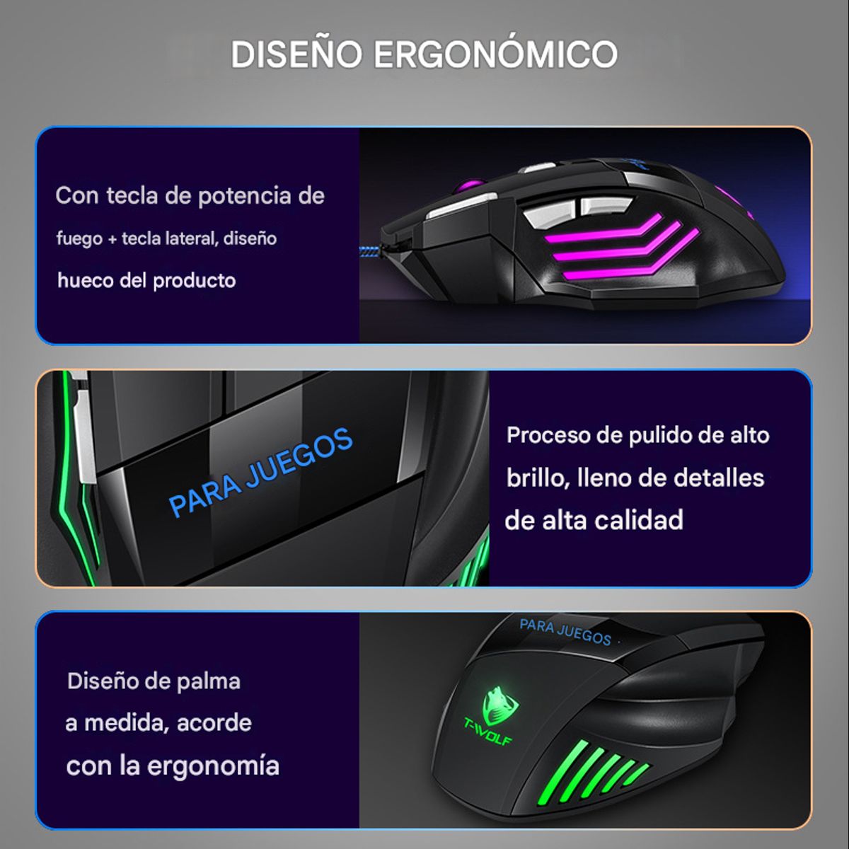 GENERICO - Mouse Gamer con iluminación LED - 7 Botones Ergonómico