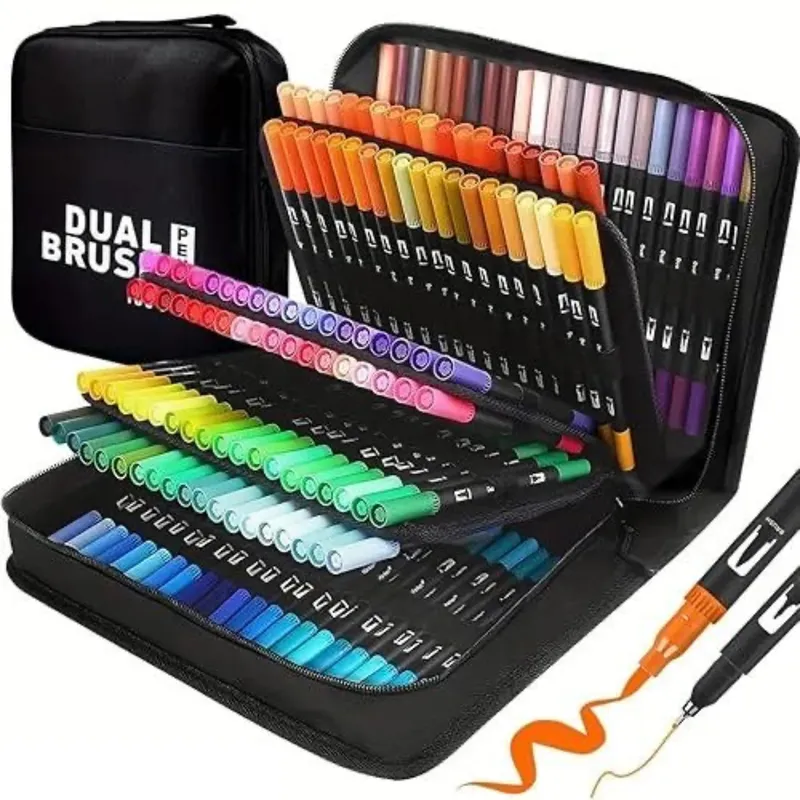 GENERICO - Plumones Dual Brush Punta Pincel   168   Colores con Estuche