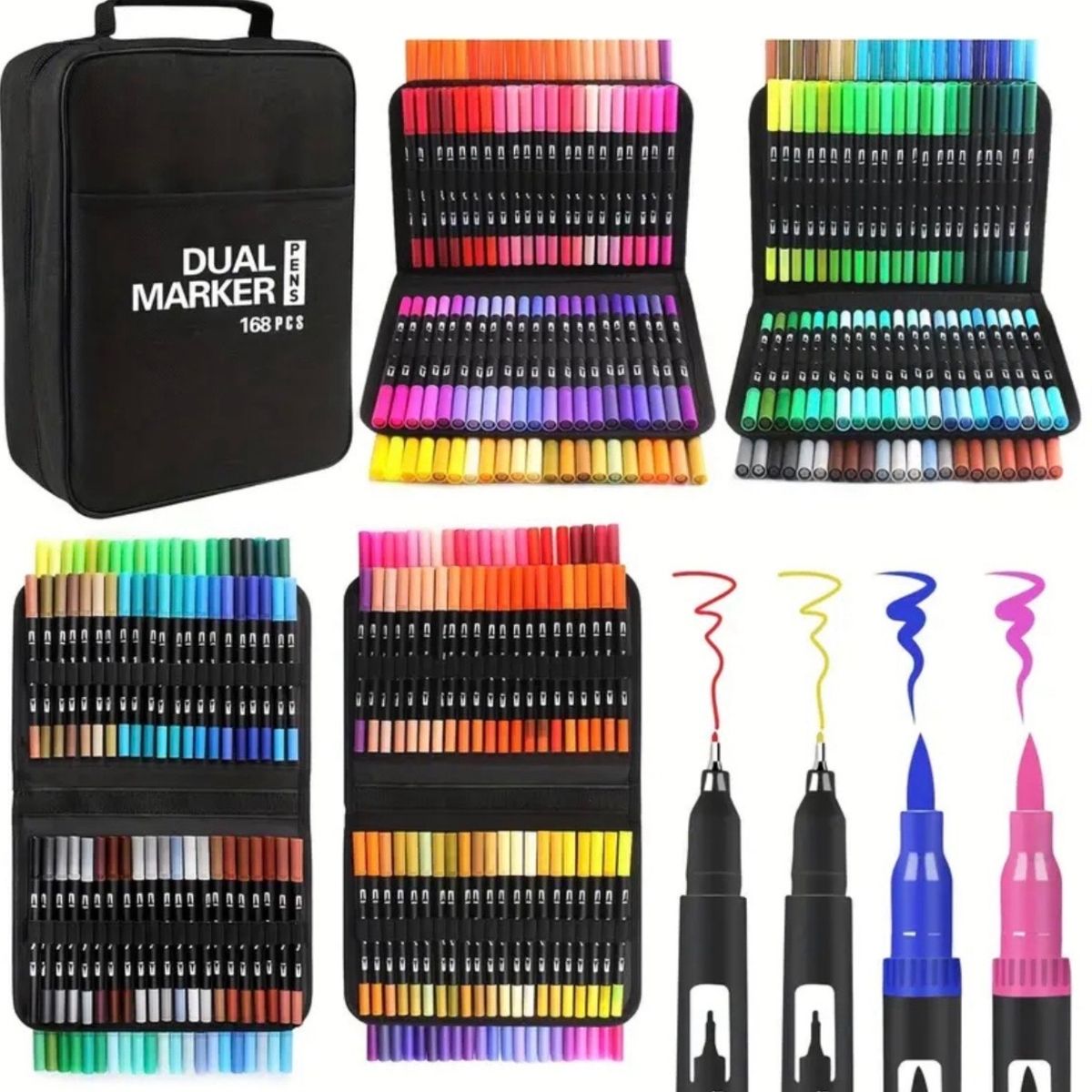 GENERICO - Plumones Dual Brush Punta Pincel   168   Colores con Estuche