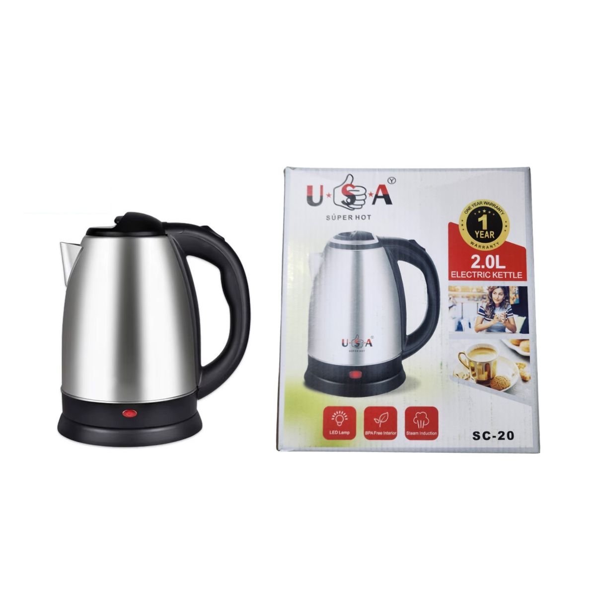 GENERICO - Hervidor Eléctrico Jarra De Agua 2 Litros Acero Inoxidable SC-20