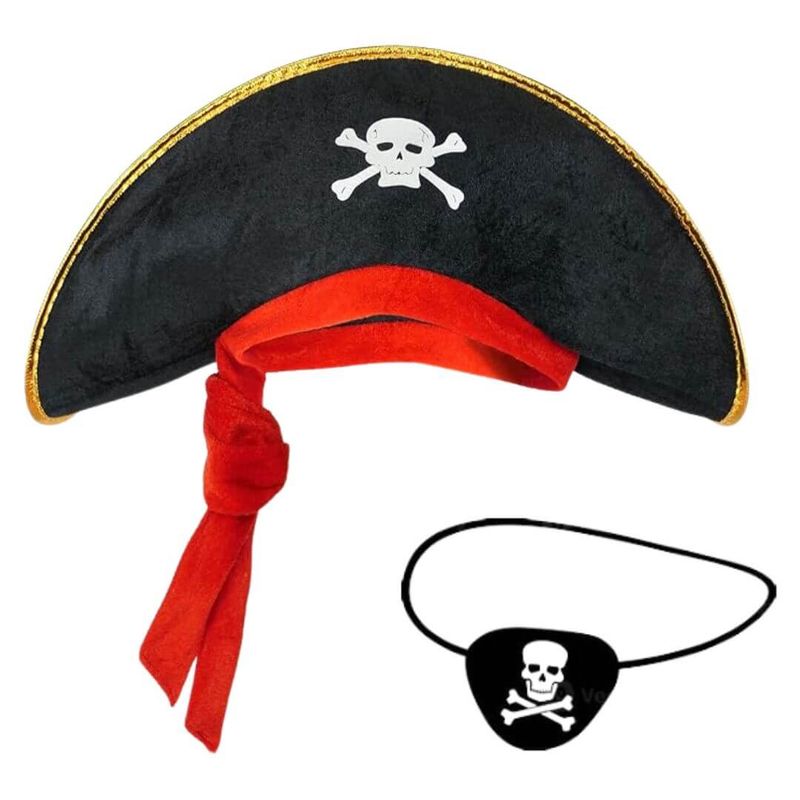 GENERICO - Gorro Pirata + Parche Ojo Importado  Disfraz - Niños y Adultos