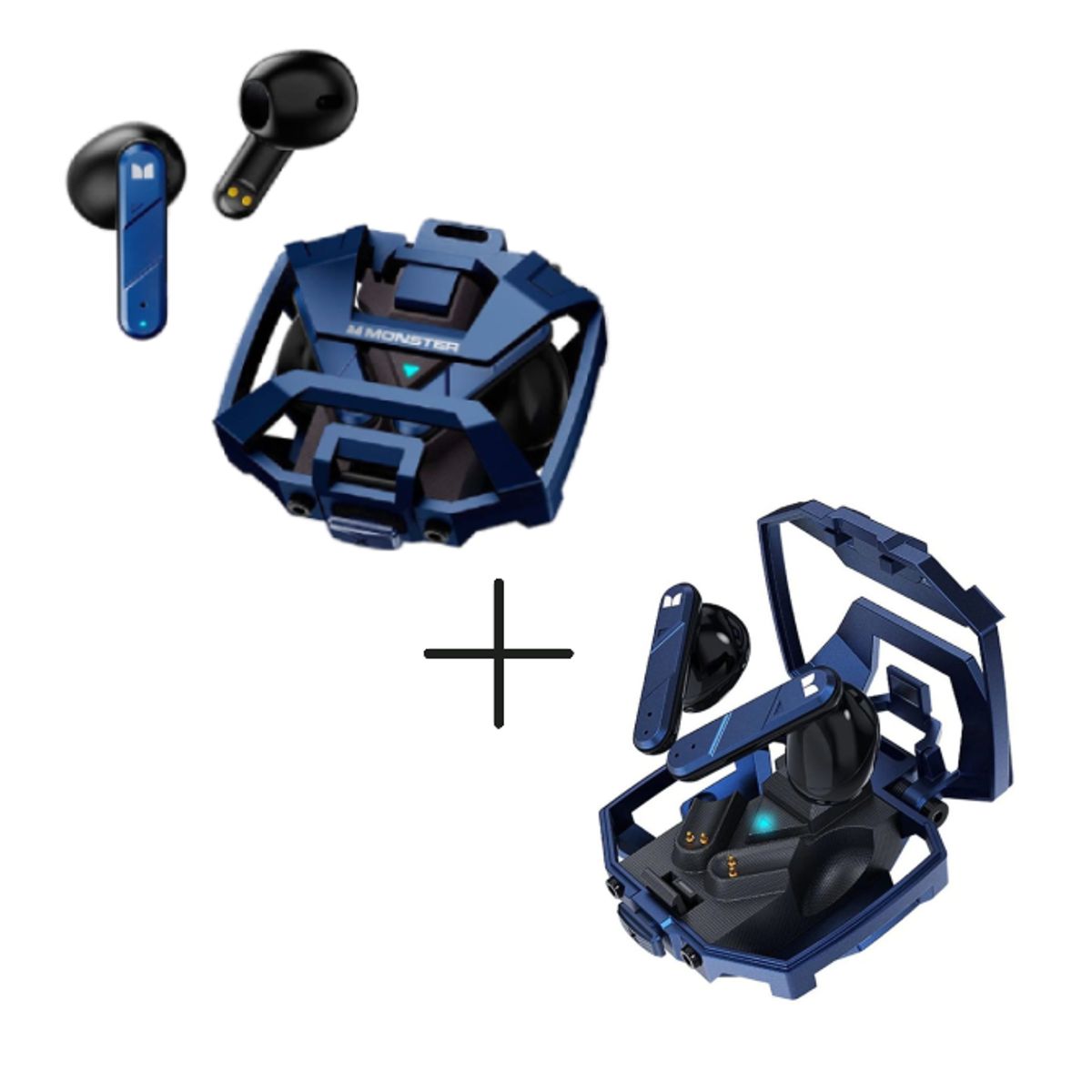 MONSTER - Audífonos Bluetooth Gamer Monster XKT09 Azul Pack x 2 UNIDADES