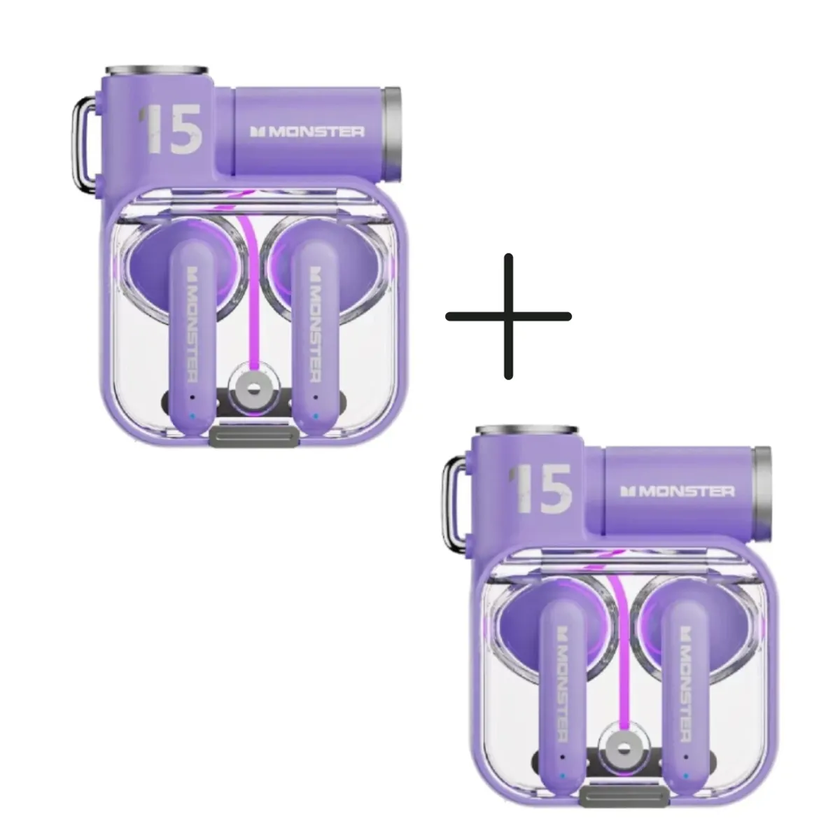 MONSTER - Audífonos Bluetooth Gamer Monster XKT15 Púrpura Pack x 2 UNIDADES