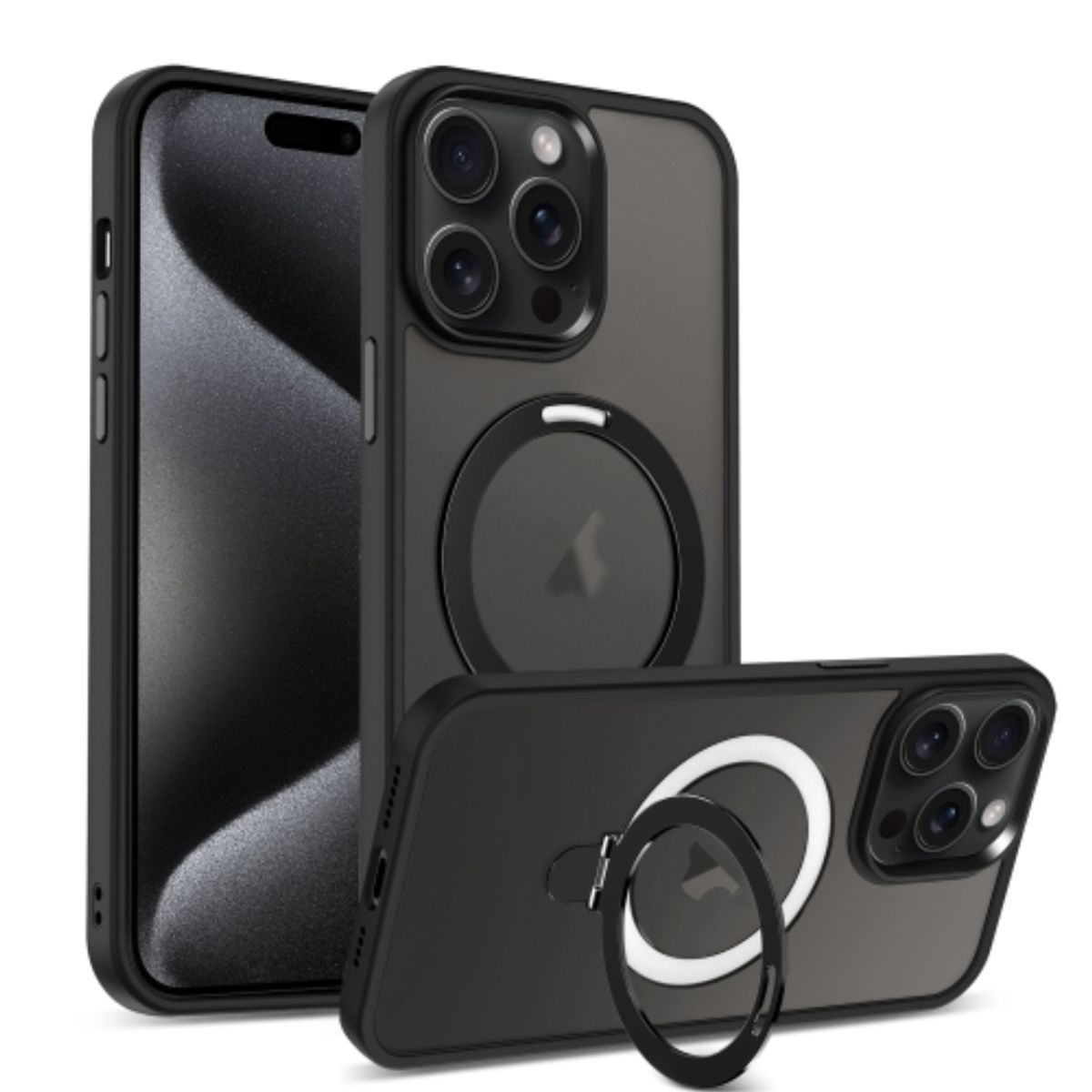 CASE - CASE AHUMADO CON MAGSAFE PARA IPHONE 16 PRO MAX CON ANILLO - NEGRO