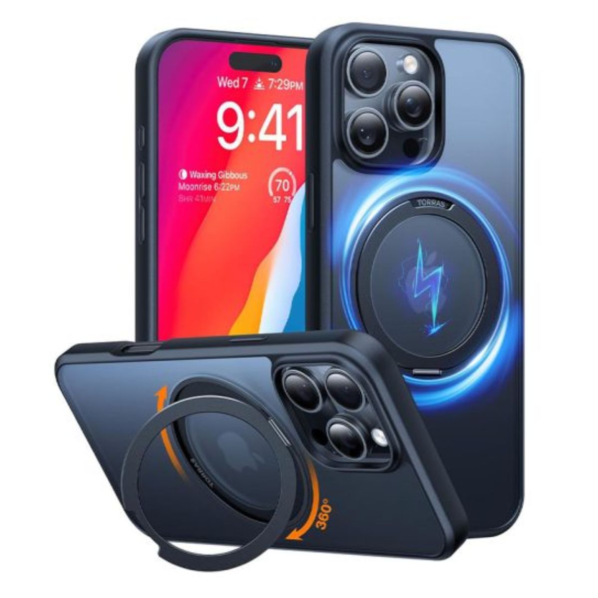 CASE - CASE AHUMADO CON MAGSAFE PARA IPHONE 16 PRO MAX CON ANILLO - AZUL