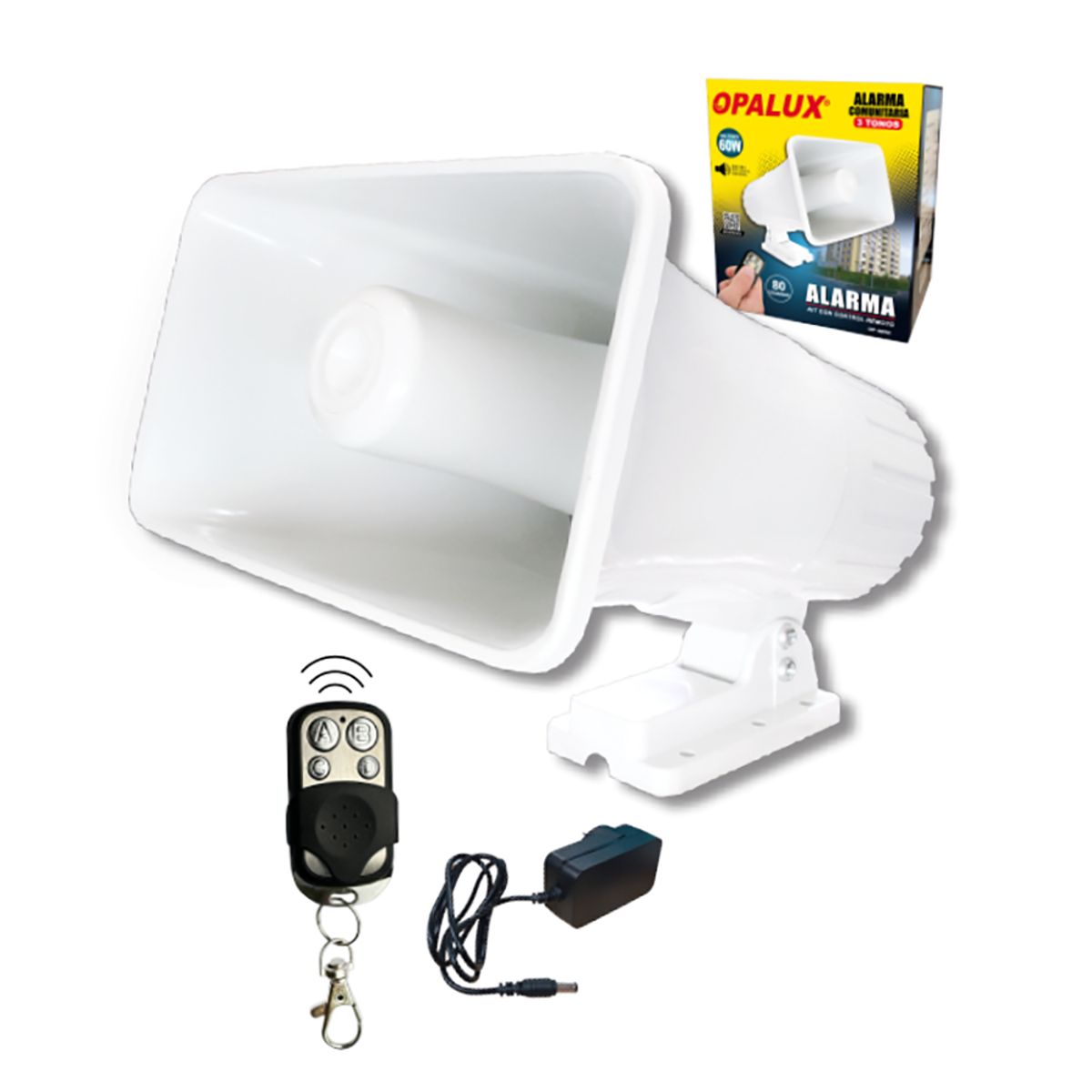 OPALUX - SIRENA INALAMBRICA 60W ALARMA COMUNITARIA CON CONTROL REMOTO OPALUX