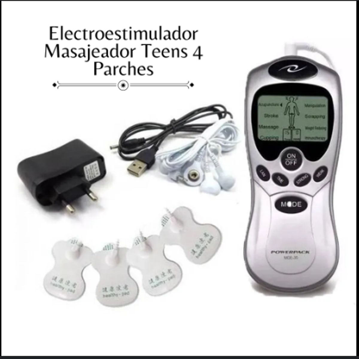 GENERICO - MASAJEADOR ELECTRICO CON PARCHES 4 ELECTRODOS