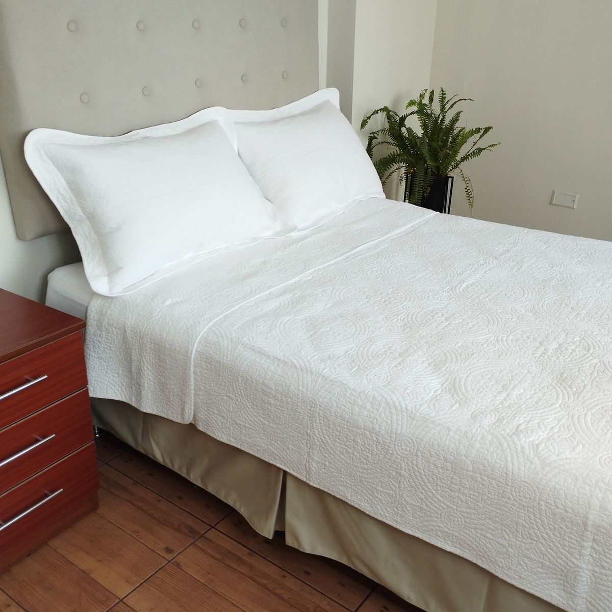 GENERICO - EDREDON QUEEN QUILT ALGODON BLANCO + FUNDA DE ALMOHADA PROMO