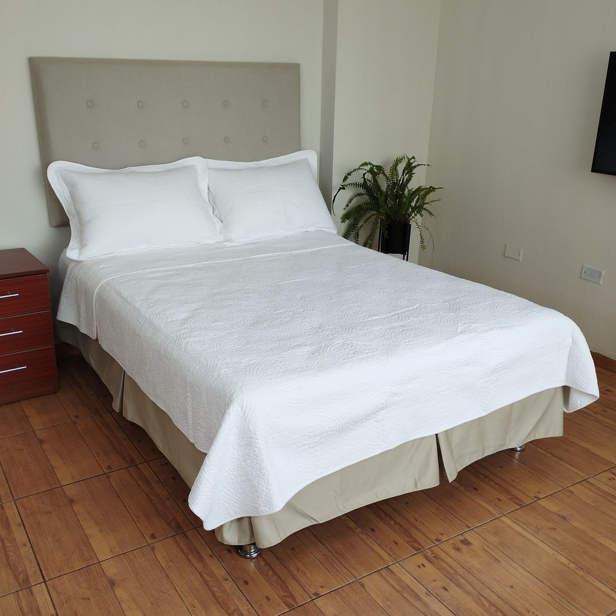 GENERICO - EDREDON QUEEN QUILT ALGODON BLANCO + FUNDA DE ALMOHADA PROMO