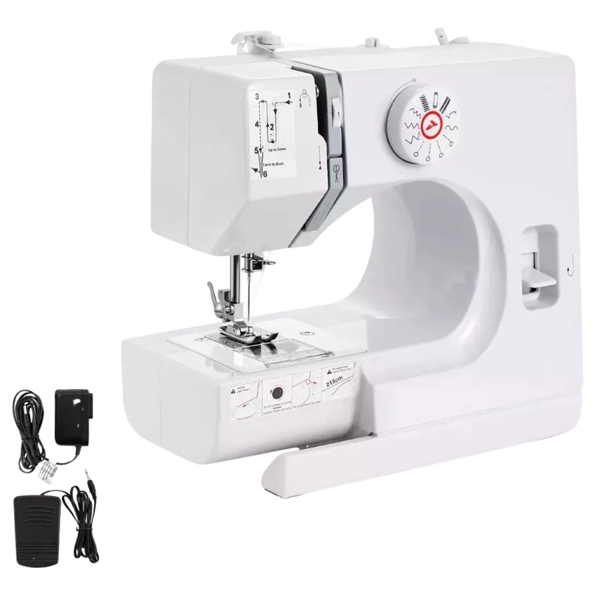 ANYHOGAR - Máquina Coser Recta Portátil Pedal Eléctrica Hogar Con Luz