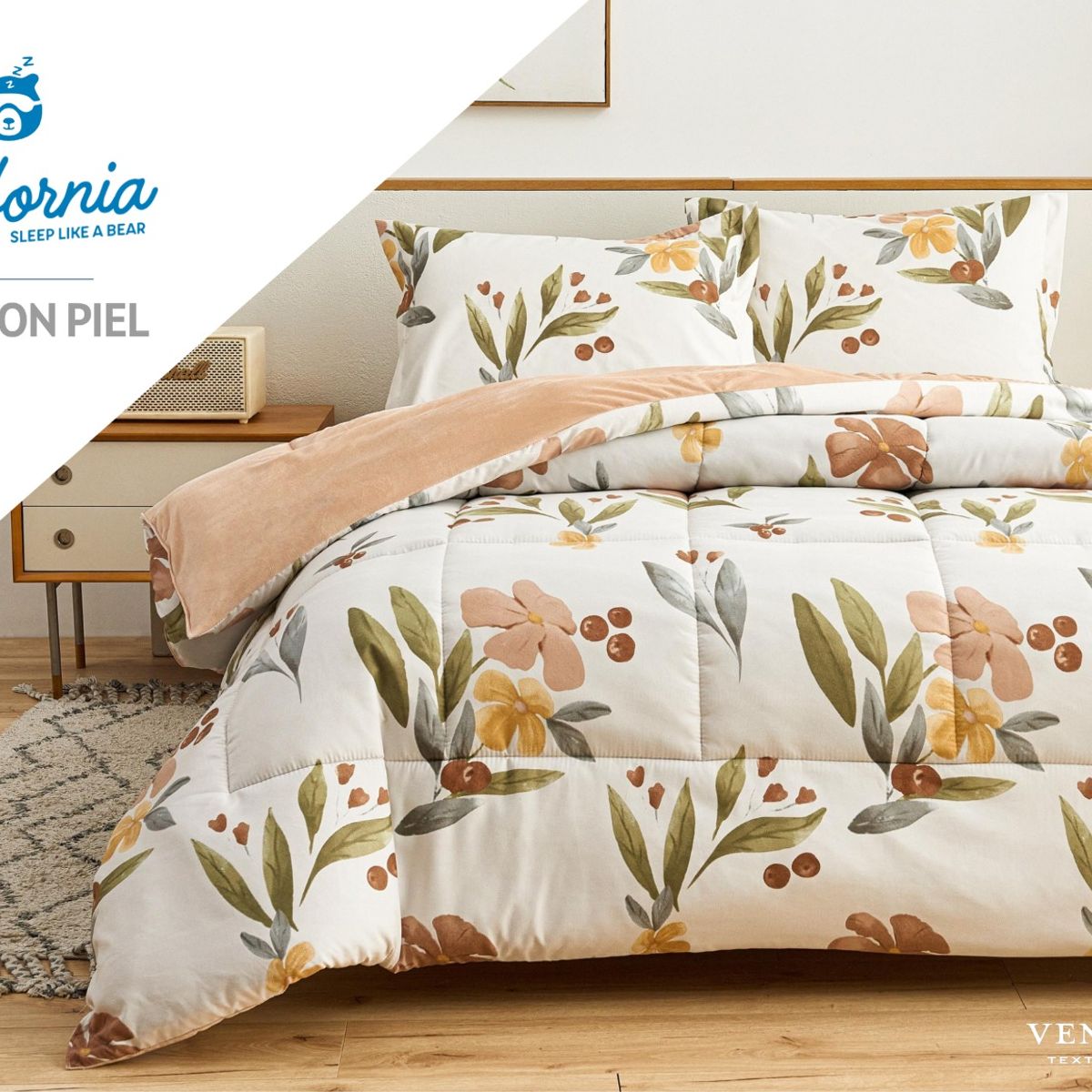 VENEZIA - Set de Edredón 2 Pz Invierno 5 piezas SKIN + Set Sabanas 100% Calidad