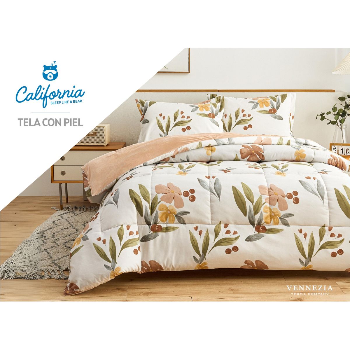 VENEZIA - Set de Edredón 2 Pz Invierno 5 piezas SKIN + Set Sabanas 100% Calidad