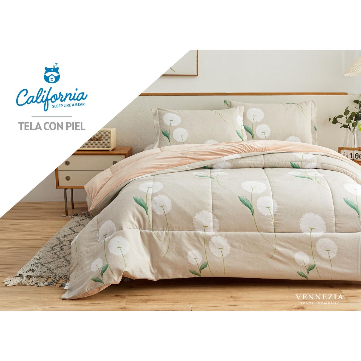 VENEZIA - Set de Edredón 2 Pz Invierno 5 piezas SKIN + Set Sabanas 100% Calidad
