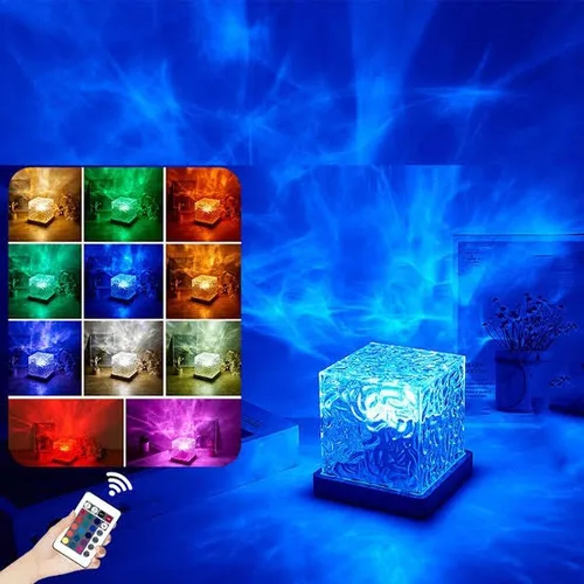 GENERICO - Lámpara Cubo Led Aurora Boreal 16 Colores Recargable Control Remoto