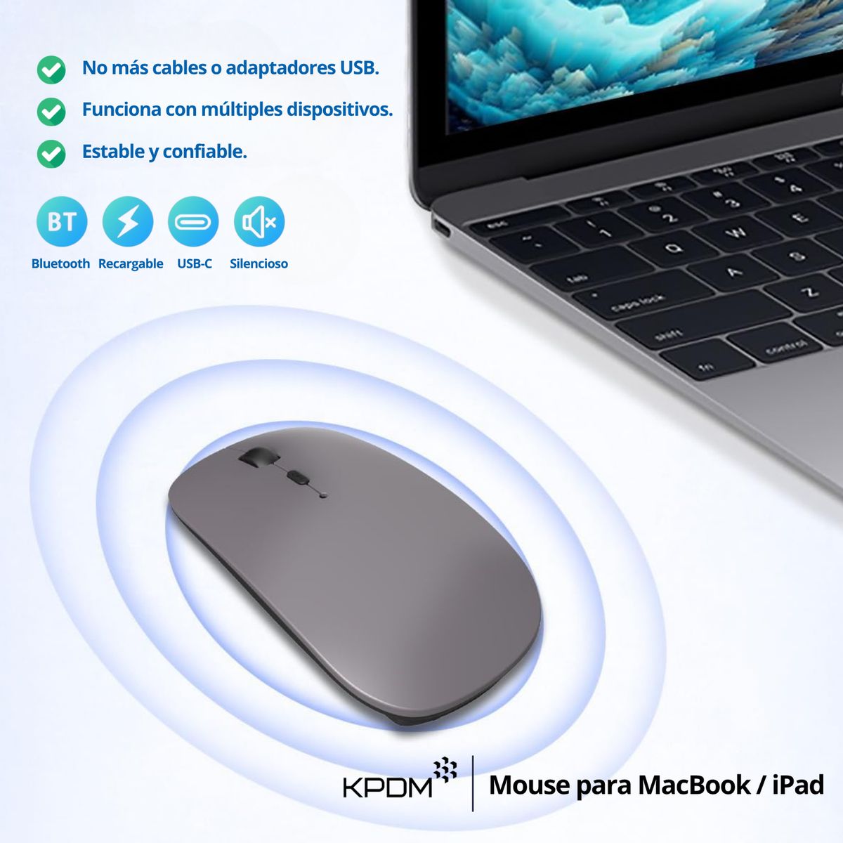 GENERICO - Mouse inalámbrico para Macbook  iPad - Recargable - Gris espacial
