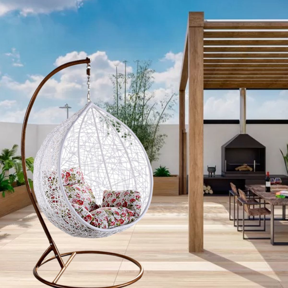 GENERICO - SILLA SILLÓN COLUMPIO COLGANTE DE TERRAZA PARA JARDÍN INTERIOR Y EXTERIOR BLANCO