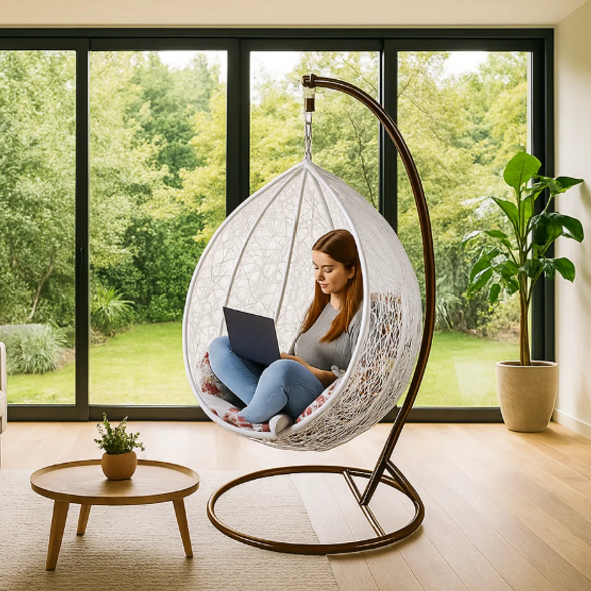 GENERICO - SILLA SILLÓN COLUMPIO  COLGANTE DE TERRAZA PARA JARDÍN INTERIOR Y EXTERIOR BLANCO