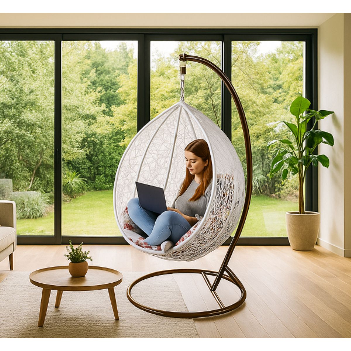 GENERICO - SILLA SILLÓN COLUMPIO  COLGANTE DE TERRAZA PARA JARDÍN INTERIOR Y EXTERIOR BLANCO