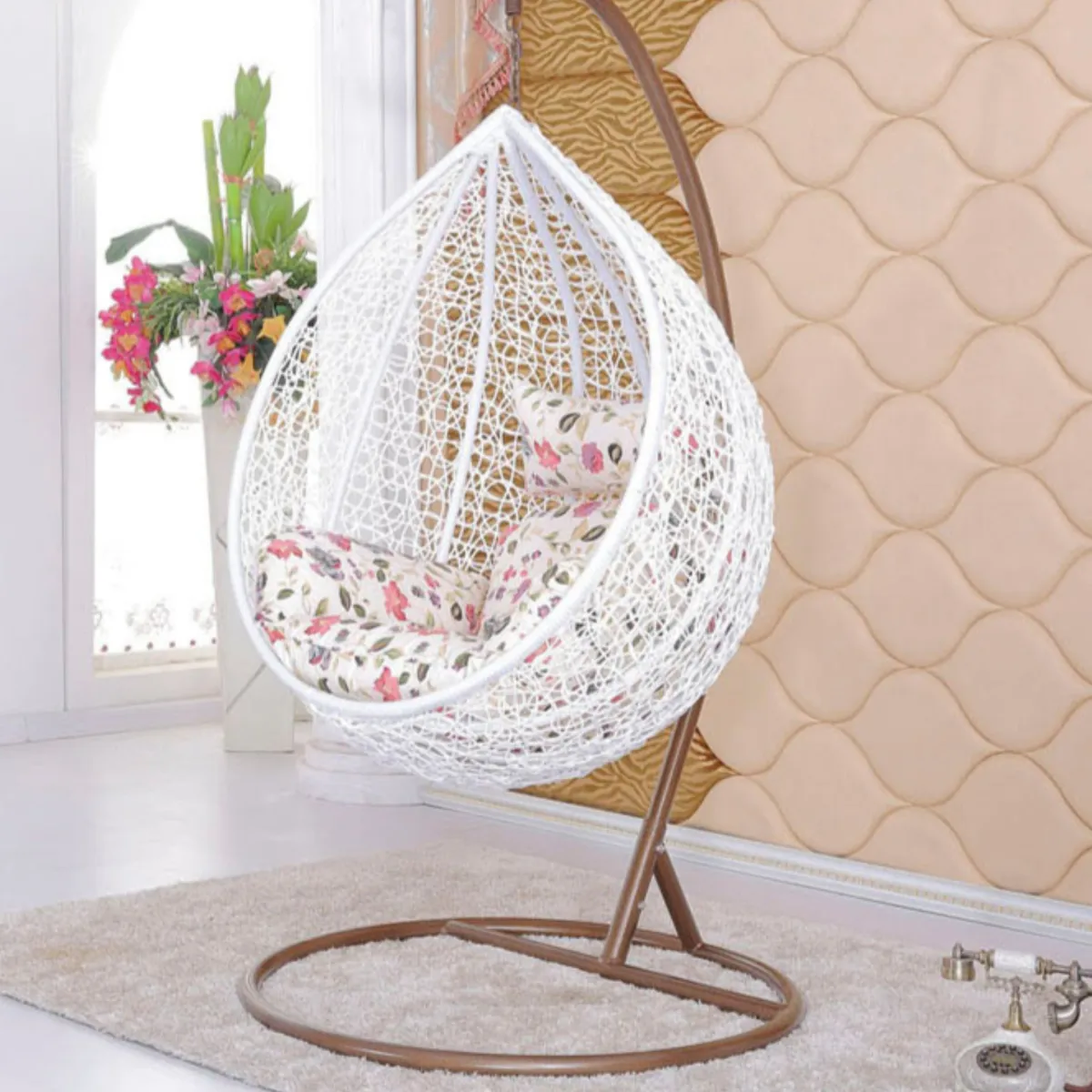 GENERICO - SILLA SILLÓN COLUMPIO  COLGANTE DE TERRAZA PARA JARDÍN INTERIOR Y EXTERIOR BLANCO