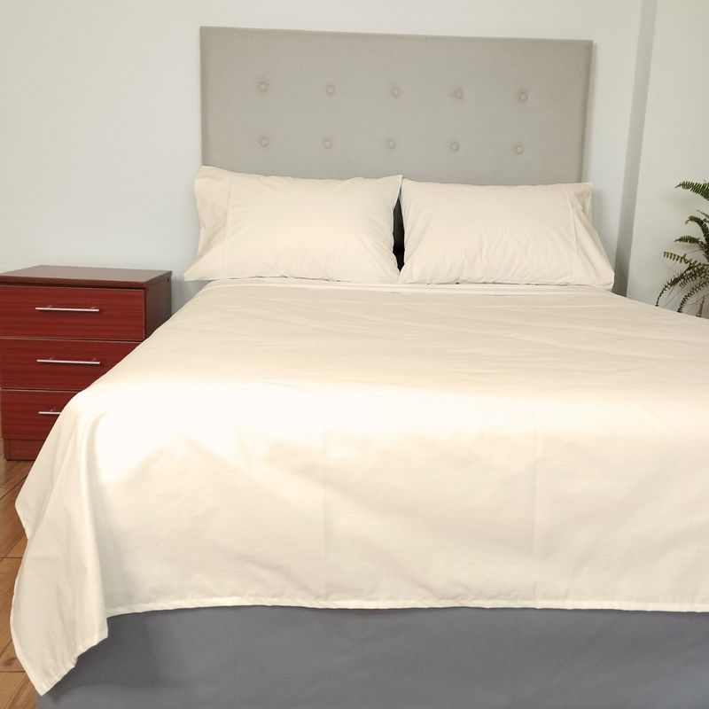 GENERICO - JUEGO SABANAS LISO KING 200 HILOS PERU PIMA CREMA IVORY PROMO