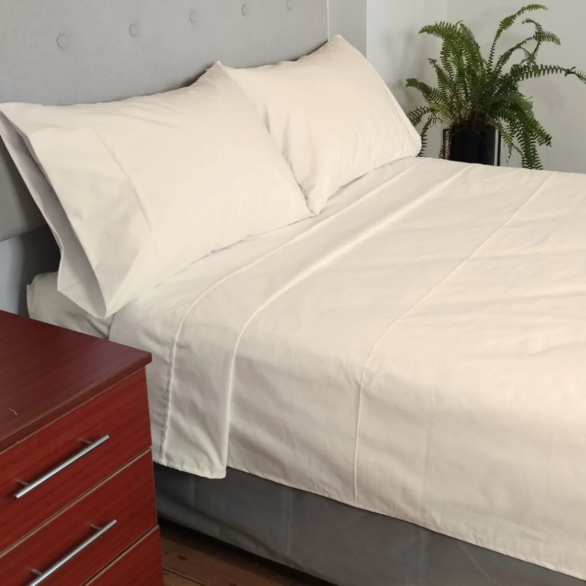 GENERICO - JUEGO SABANAS LISO KING 200 HILOS PERU PIMA CREMA IVORY PROMO