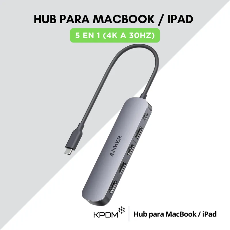 ANKER - Anker Hub USB C (5 en 1) 4K a 30 Hz para Macbook iPad