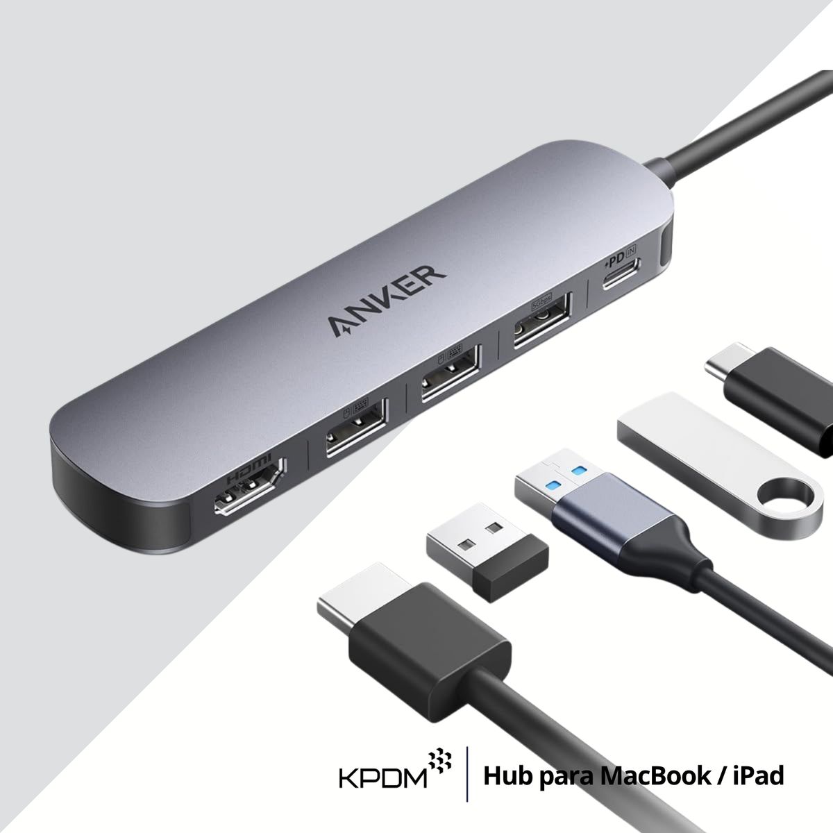 ANKER - Anker Hub USB C (5 en 1) 4K a 30 Hz para Macbook iPad
