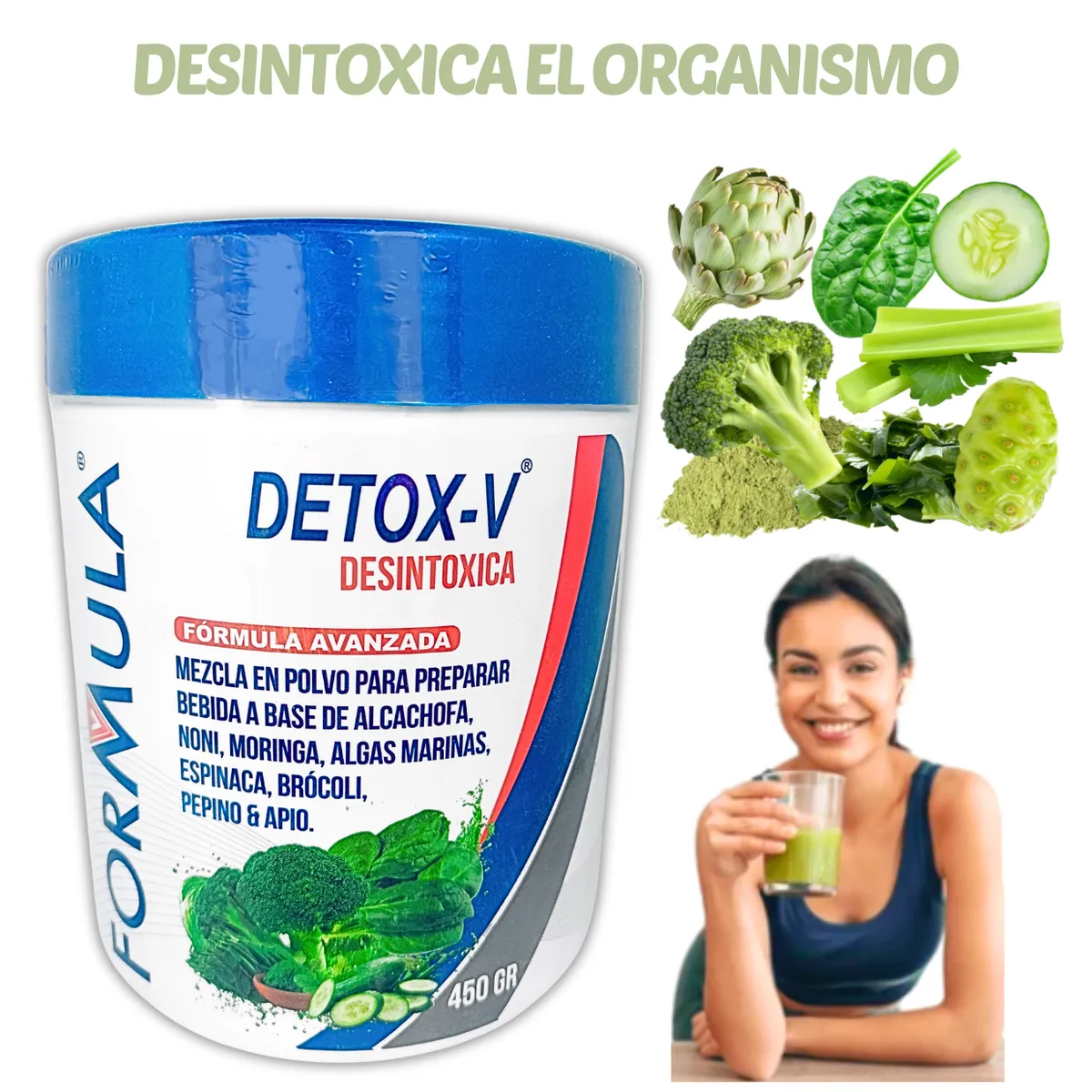 GENERICO - DETOX DESINTOXICANTE EN POLVO PARA ADULTO 450 GRAMOS FORMULA V