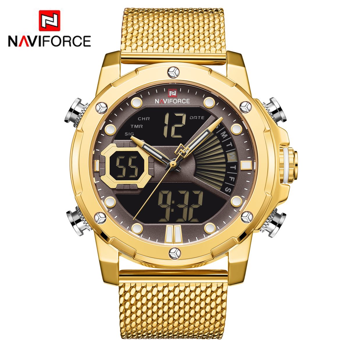 NAVIFORCE - Reloj Hombre Naviforce NF9172 DORADO Digital Analógico Acero Deportivo