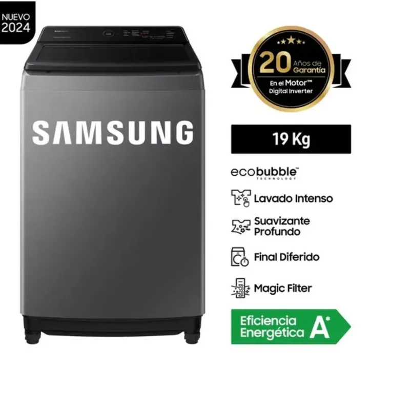 SAMSUNG - LAVADORA SAMSUNG 19KG WA19CG6441BD ECOBUBBLE GRIS OSCURO