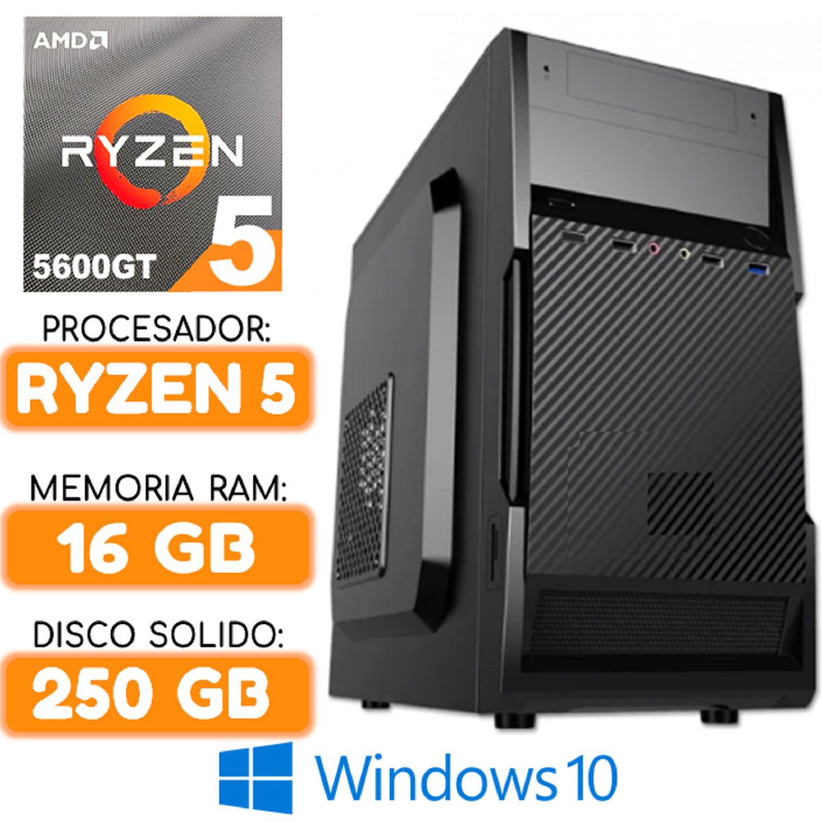 AMD - Computadora CPU RYZEN 5 5600GT RAM 16Gb SSD 250Gb Windows PC
