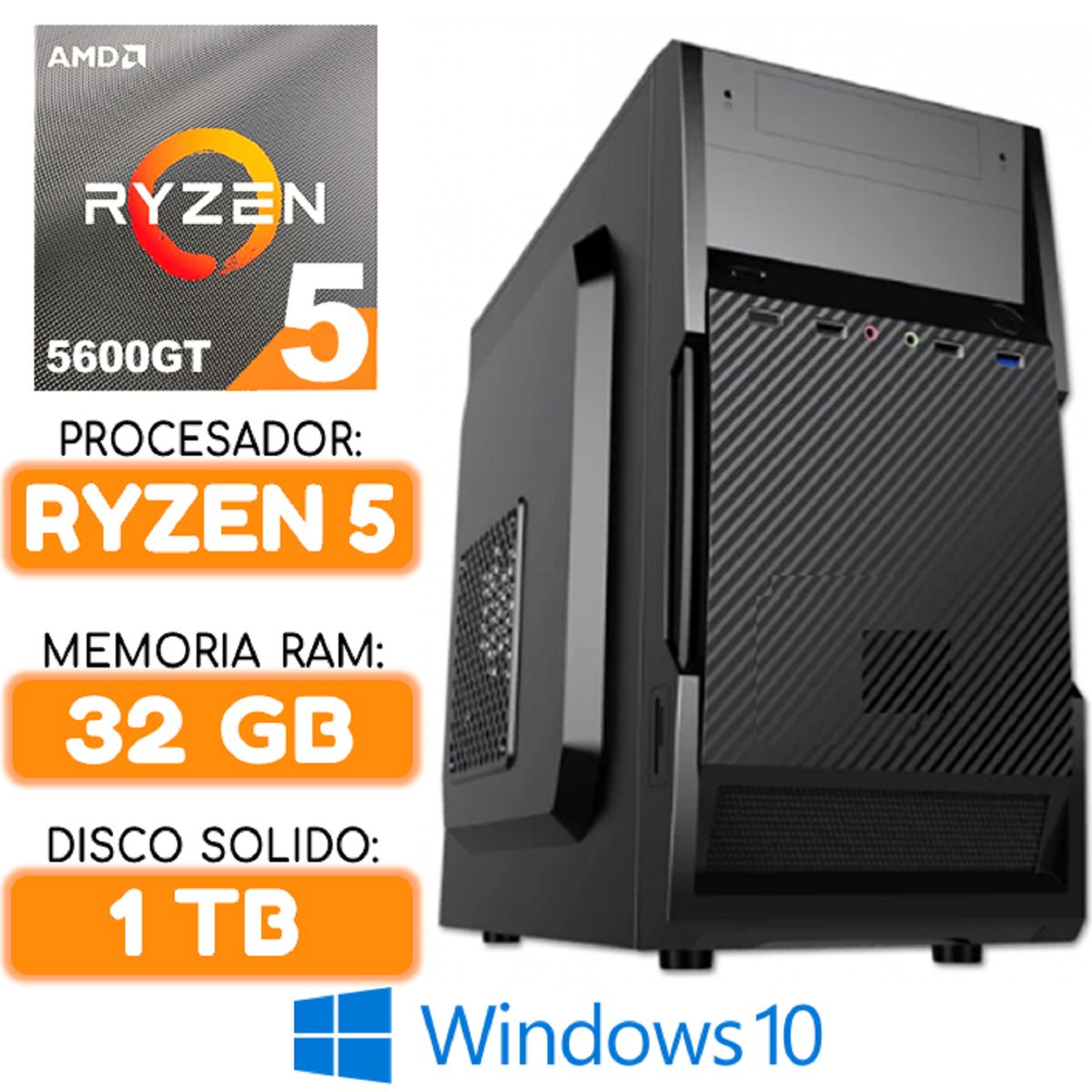 AMD - Computadora CPU RYZEN 5 5600GT RAM 32Gb SSD 1TB Windows PC