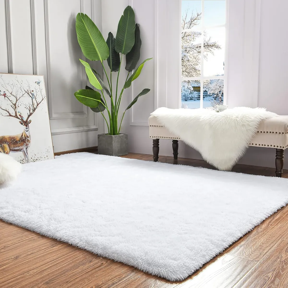 GENERICO - Alfombra Rectangular peluche pelo largo 1.50 x 2.00m blanco
