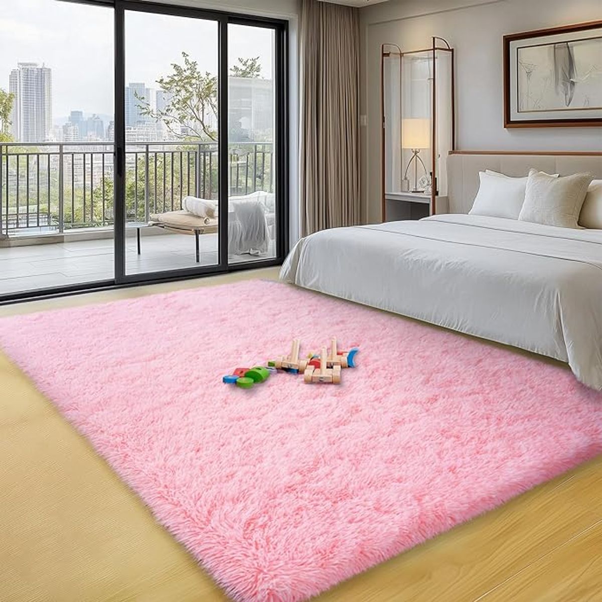 GENERICO - Alfombra Rectangular peluche pelo largo 1.50 x 2.00m rosado