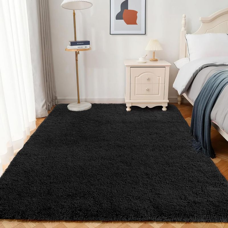 GENERICO - Alfombra Rectangular peluche pelo largo 1.50 x 2.00m negro